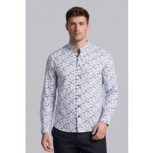 Bisse Lacivert Regular Fit Keten Cepsiz Uzun Hakim Yaka Gömlek BSGMKTN26307_C39