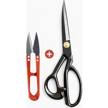 İğne İzi Profesyonel Siyah Terzi Makası+Iplik Kesme Makası - 22.5 Cm, 8inç Paslanmaz Çelik - Tailor Scissors – 8” Professional Fabric Shears