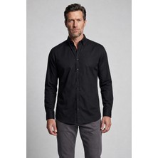 Bisse Siyah Regular Fit Pamuk Cepsiz Uzun Paşa Yaka Gömlek GMKLS261089_D-91