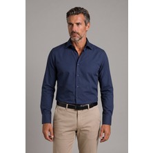Bisse Lacivert Regular Fit Modern Pamuk Cepsiz Klasik Yaka Uzun Gömlek GMKLS250066_C39