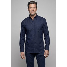 Bisse Lacivert Regular Fit Pamuk Cepsiz Uzun Paşa Yaka Gömlek GMOKS252099_D39