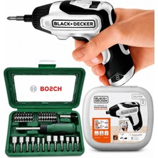 Black+Decker 3.6 V Lityum Batarya Şarjlı Tornavida Seti  + Bosch 46 Parça Cırcırlı Tornavida Seti