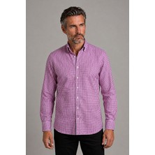 Bisse  Lila Regular Fit Pamuk Cepsiz Uzun Paşa Yaka Gömlek GMEKS261033_C44