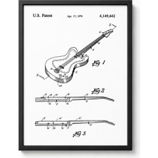 Pegziz Elektro Gitar Patent Çizimi Tablosu Müzik Aleti Duvar Dekor Tablo