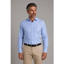 Bisse Mavi Regular Fit Cepsiz Uzun Italyan Yaka Gömlek GMCZG261022_C35