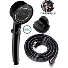 Empressco Bulitra Su Armatürleri Turbo Pervaneli 5 Fonksiyonlu Duş Başlığı Duş Hortumu 150 cm ve Mafsal Set (Siyah) - Fiyatı, Yorumları