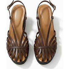 Ne&Ve Shoes Kahve Deri Biye Kadın Takunya Sandalet