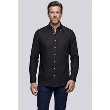 Bisse Siyah Regular Fit Cepsiz Bisse Studio Uzun Yaka Gömlek BSGMKTN26333_D-90