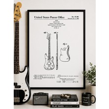 Pegziz Bas Gitar Patent Çizimi Tablosu Müzik Aleti Duvar Dekor Tablo