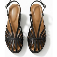 Ne&Ve Shoes Siyah Deri Biye Kadın Takunya Sandalet