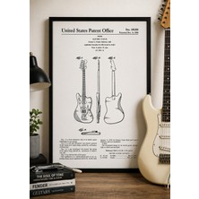 Pegziz Elektronik Gitar Patent Çizimi Tablosu Müzik Duvar Dekor Tablo