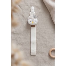 Caramell Bebek Emzik Askısı Çıtçıtlı Klipsli - Gümüş Taçlı Peluş Penguen Desenli (0-24 Ay)