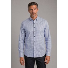 Bisse Mavi Regular Fit Cepsiz Uzun Paşa Yaka Gömlek BSGMEKS26304_E35