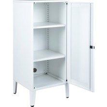 Lande Ziglat Serisi Kilitli Metal Home Office Dolabı %70 Perfore Kapaklı Beyaz (RAL 9003) 450x940x450 mm