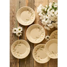 Bella Maison Daisy Porselen 6'lı Pasta Tabağı Krem (20 Cm)