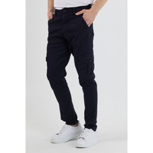 Damga Erkek Kargo Cep Pantolon Lacivert Günlük Stil Dar Paça %98 Pamuk %2 Elastan 2XL