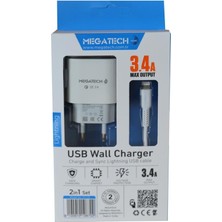 Megatech CC-03 (MT-Cl34) 3.4A Lightning Usb Kablo + Ev Şarj Adaptörü Hızlı Şarj