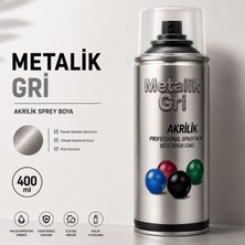 Badem10 Akrilik Sprey Boya Metalik Gri 400 ml Hızlı Kuruyan Parlak Yüzey Ahşap Metal Plastik Uyumlu