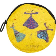 Funtasbig Sarı Etnik Desenli Yuvarlak Fermuarlı Cüzdan