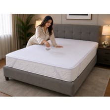 Tekstil Stokları 160x200 cm Üstü Örme Havlu Kumaş Alt PU Dört Kenar Lastikli Çift Kişilik Sıvı Geçirmez Yatak Koruyucu Alez