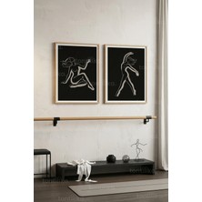 Tontilika Dans Temalı Minimal Line Art 2'li Ahşap Çerçeveli Tablo Seti