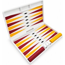 Taşınabilir Tavla Seti Katlanabilir Seyahat Tipi Tavla Oyunu 25X20 cm Beyaz Kasa Kırmızı Sarı Taşlı