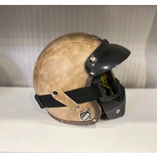 Kask Tex 701 Jyt Kahverengi Deri + Kask Maskeli