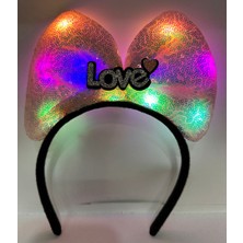 Zero Land Semeglbl LED Işıklı 3 Farklı Fonksiyonda Yanan Gümüş Love Yazılı Toz Pembe Fiyonk Taç 20X17 cm