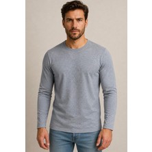 Axxel Erkek Gri Melanj Pamuklu Likralı Süprem Uzun Kollu T-SHIRT-D240