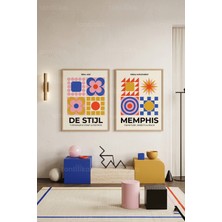 Tontilika Renkli Geometrik Sanat 2'li Ahşap Çerçeveli Tablo Seti