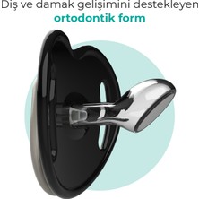 Mamajoo Ortodontik Emzik Seti 0 Ay+ Black & Pearl | İkili, Silikon, Damaklı | Sterilizasyon & Saklama Kabı Hediyeli