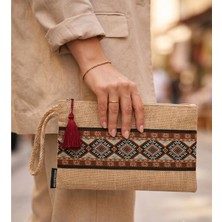 Ju Yaratıcı Tasarım Hasır Kadın Portföy Clutch Çanta Kahve