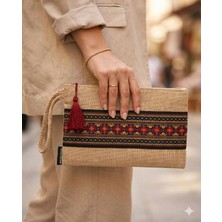 Ju Yaratıcı Tasarım Ju Kadın Portföy Clutch Çanta Kırmızı Hasır Malzeme ile Günlük Kullanım için Şık Tasarım
