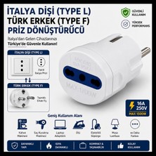 Tek-İş İtalya Erkek  (Type L) Türk Dişi (Type F) Priz Dönüştürücü 16A 250V