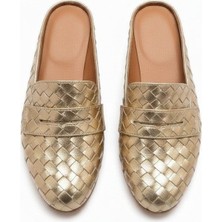 Ne&Ve Shoes Altın Örgü Detaylı Kadın Sabo Terlik