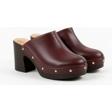 Ne&Ve Shoes Bordo Deri Hafif Tabanlı Kadın Takunya Terlik