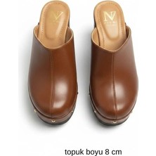 Ne&Ve Shoes Taba Deri Hafif Tabanlı Kadın Takunya Terlik