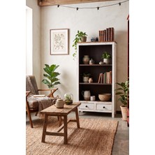 Adn Dizayn Vintage Ahşap Kitaplık Retro Çok Amaçlı Salon Dolabı Masif Raflı Kitaplık