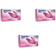 Dolphin Tek Kullanımlık Pembe Nitril Eldiven - Muayne Eldiveni Medium Orta Boy - 100'LÜ 3 Paket