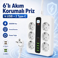 Seyoni 6’lı Çoklu Priz 6 Soketli Termal Akım Korumalı Power Tuşlu 4 USB 2 Type-C Çıkışlı
