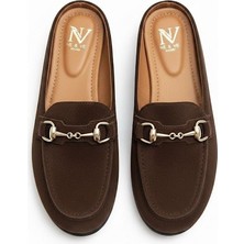 Ne&Ve Shoes Kahve Süet Tokalı Kadın Sabo Terlik