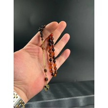 Bilekboy Hareli Sıkma Kehribar Tesbih 14K Altın Kaplama Püskül