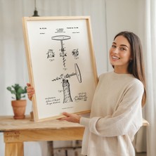 Pegziz Tirbuşon Patent Çizimi Tablosu Mutfak Duvar Dekor Tablo