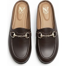 Ne&Ve Shoes Kahve Deri Tokalı Kadın Sabo Terlik