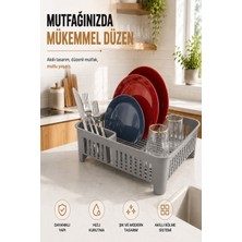 Fevito Bulaşıklık Tezgah Üstü Tabak Bardak Kurutmalık Plastik Bulaşık Sepeti 33X41 cm Gri S-10567