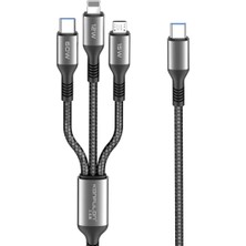 Zemira Home Konfulon DC62 3in1 Type-C To 60W Type-C / 12W Lightning / 15W Micro 1.2m Hızlı Şarj Kablo - Siyah