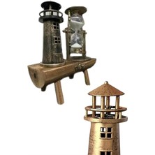 Küçük Hazine Hediyelik Eşya Retro Deniz Fenerli Kum Saati Ahşap Görünümlü Dekoratif Eşya