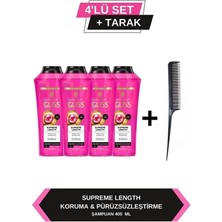 Gliss Supreme Length Uzun Saçlara Özel Şampuan 400 ml X4 Adet + Tarak Hediyeli