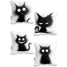 Lover Çizim Karikatür Siyah Kedi Dijital Baskı Kırlent Kılıfı