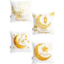 Lover Ramazan Motifli Çift Taraf Baskılı Beyaz Dijital Baskılı Kırlent Kılıfı 4lü